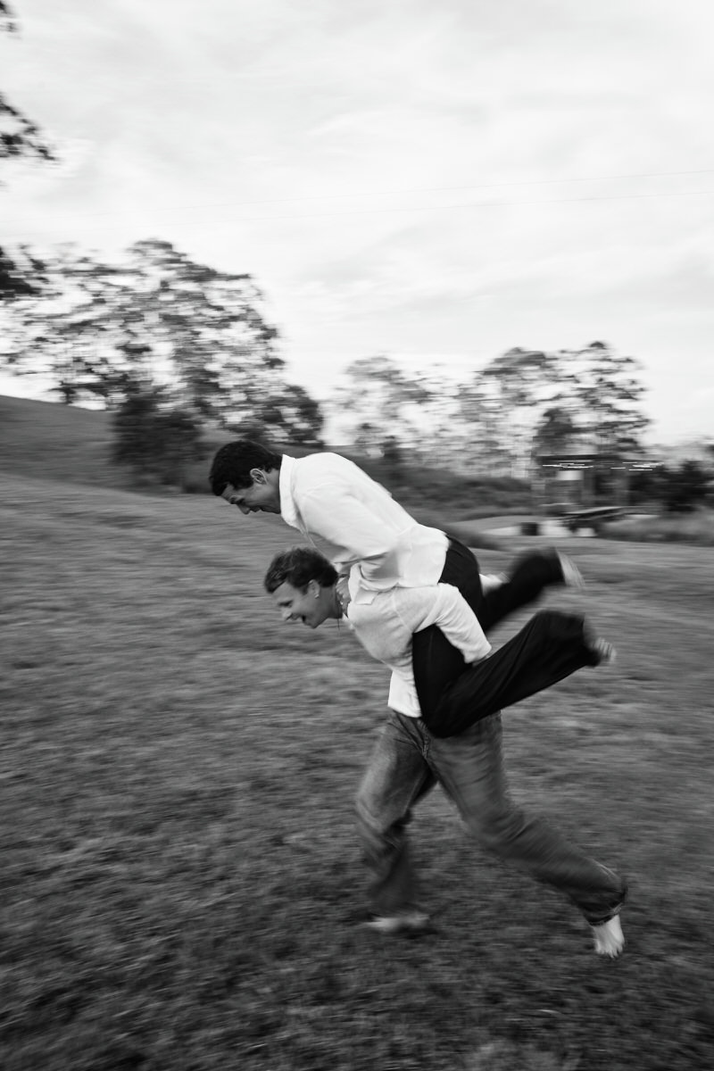 Jake Villegas and Cameron Field in a playful moment on the grounds